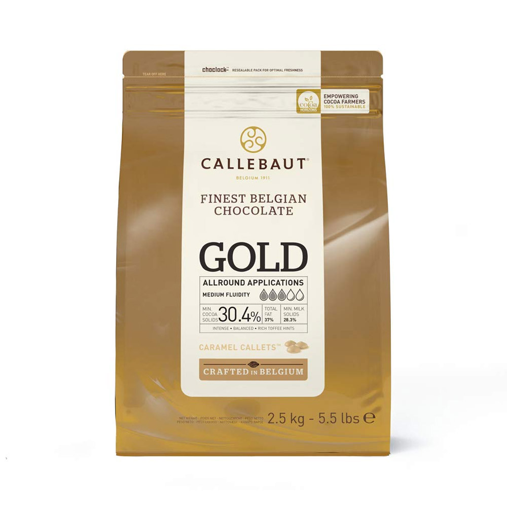 A bag of Callebaut Gold Chocolate callets