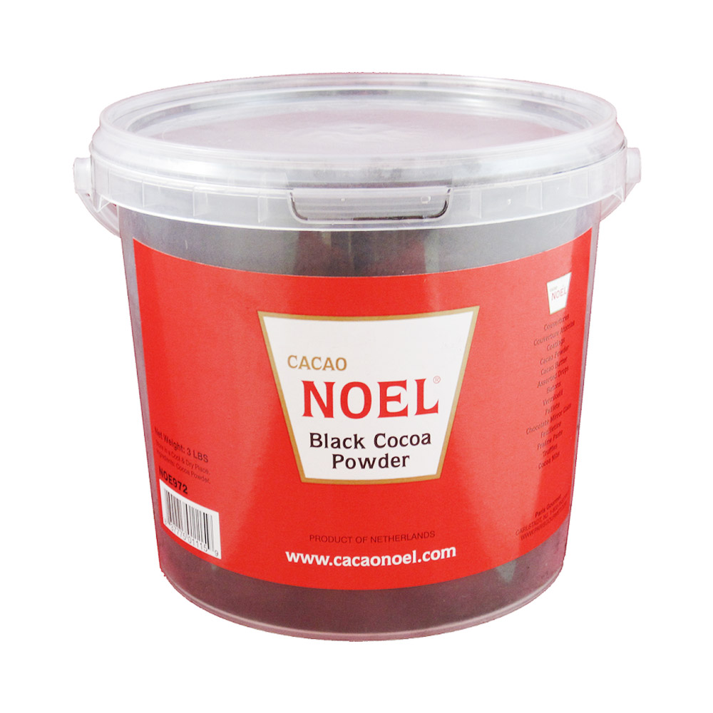 Tub of Cacao Noel black cocoa powder