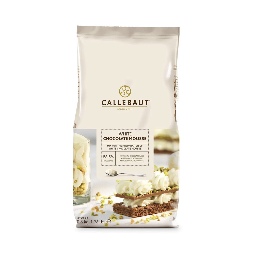 A bag of Callebaut White Chocolate Mousse mix
