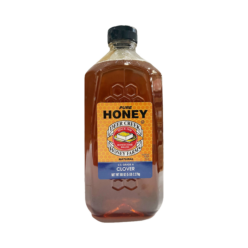 A bottle of Deer Creek clover honey