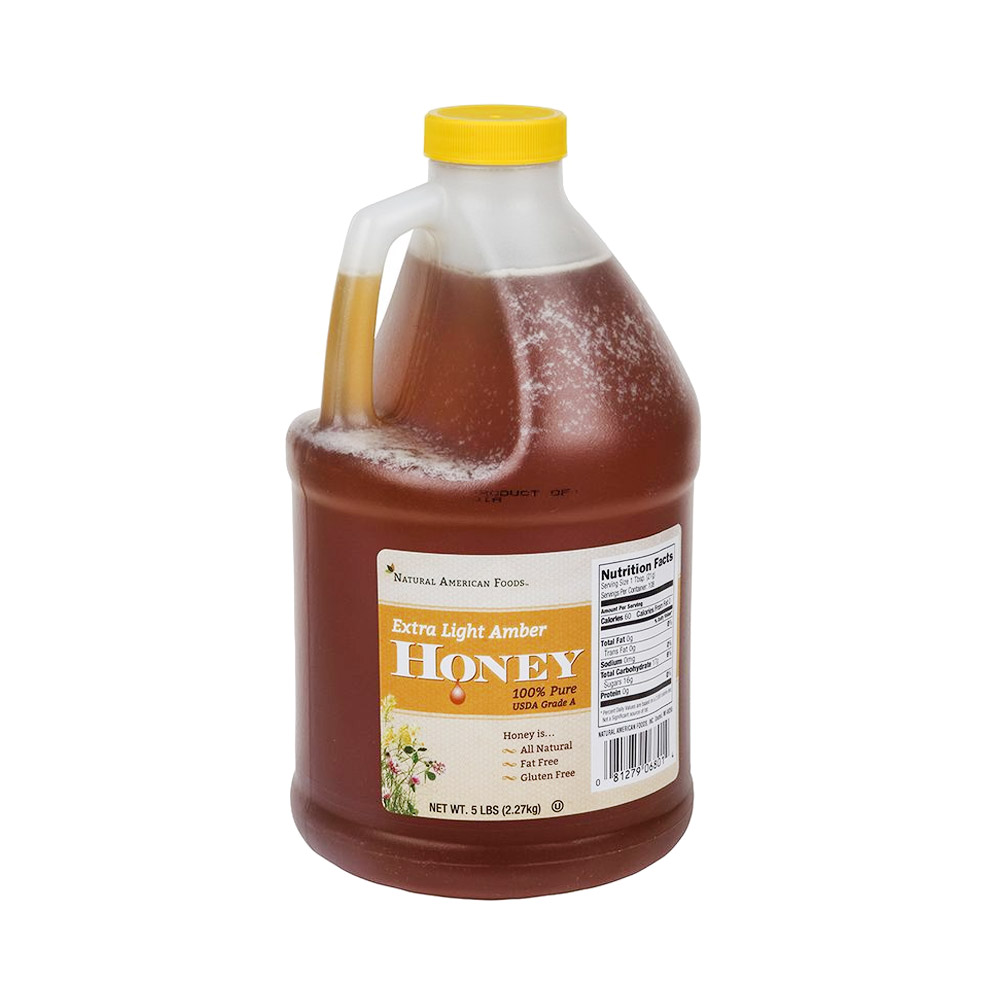 A plastic jug of honey