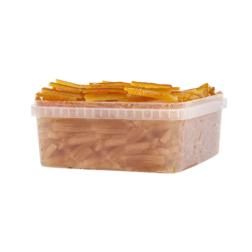 Amifruit candied orange peel strips in plastic container