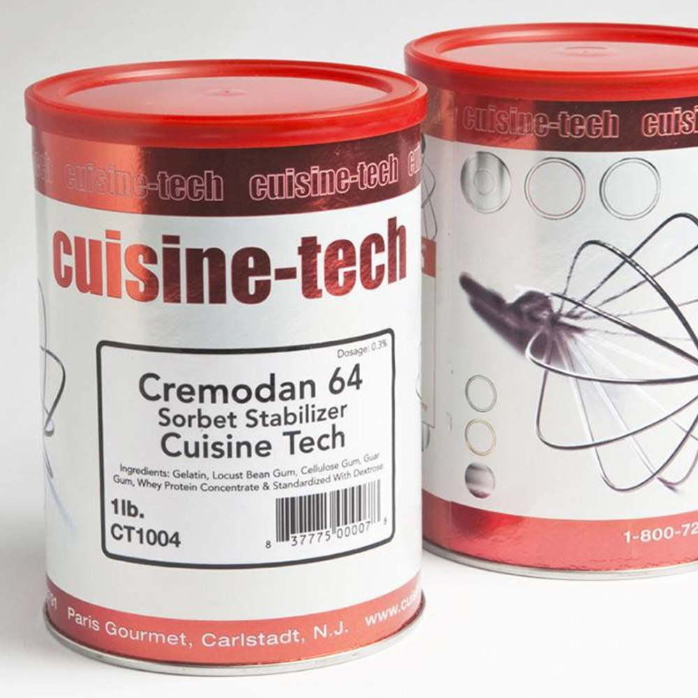 Two canisters of Cuisine Tech cremodan 64 sorbet stabilizer