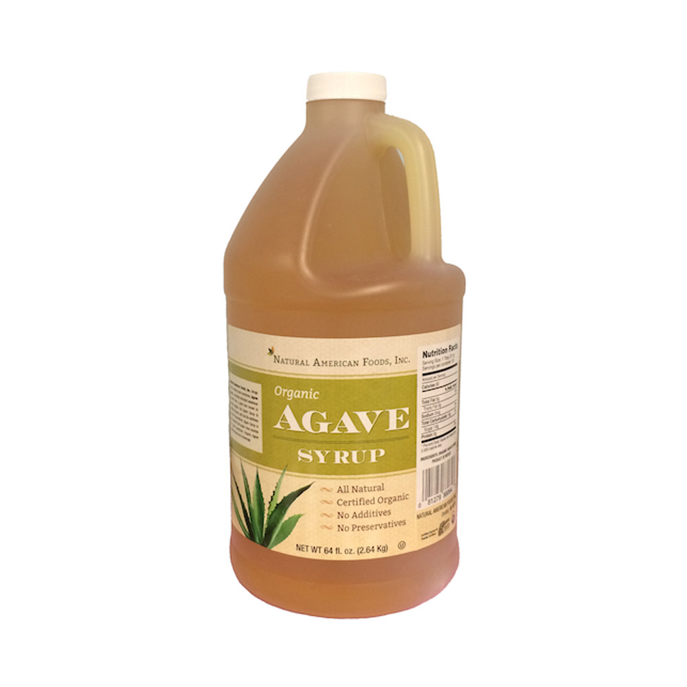 A plastic jug of agave syrup