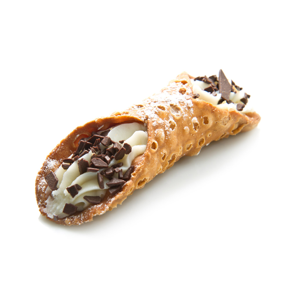 Moda large 4.92 inch cannoli shell filled with cannoli filling and chocolate