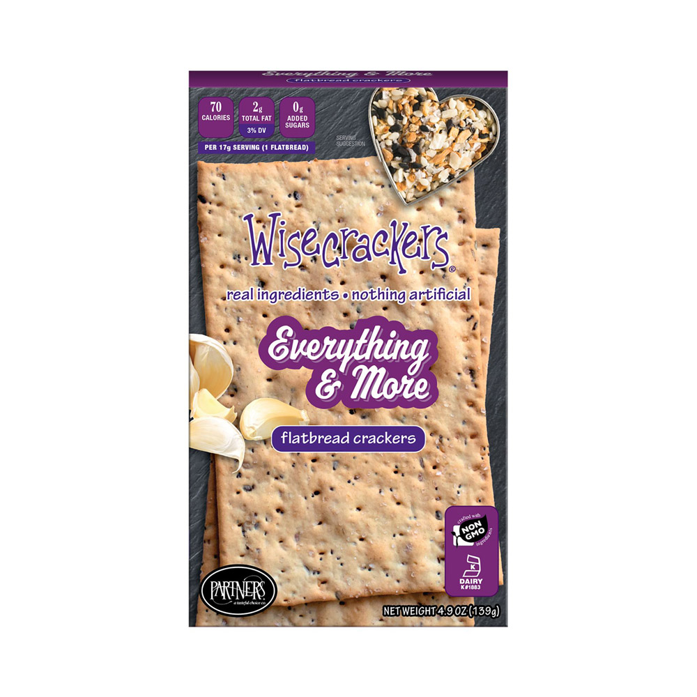 A box of Wisecrackers Everything and More flatbread crackers