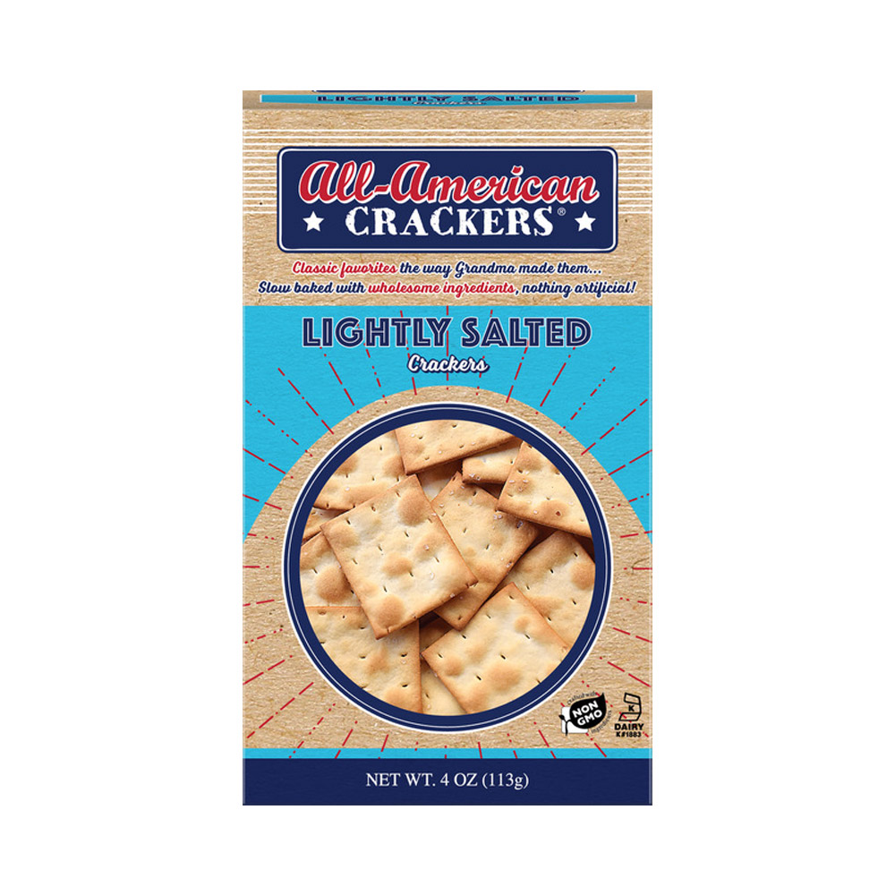 A box of All-American lightly salted snack crackers