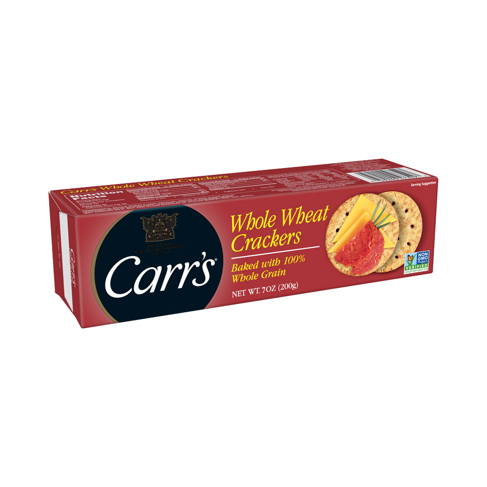 A box of Carr's whole wheat crackers