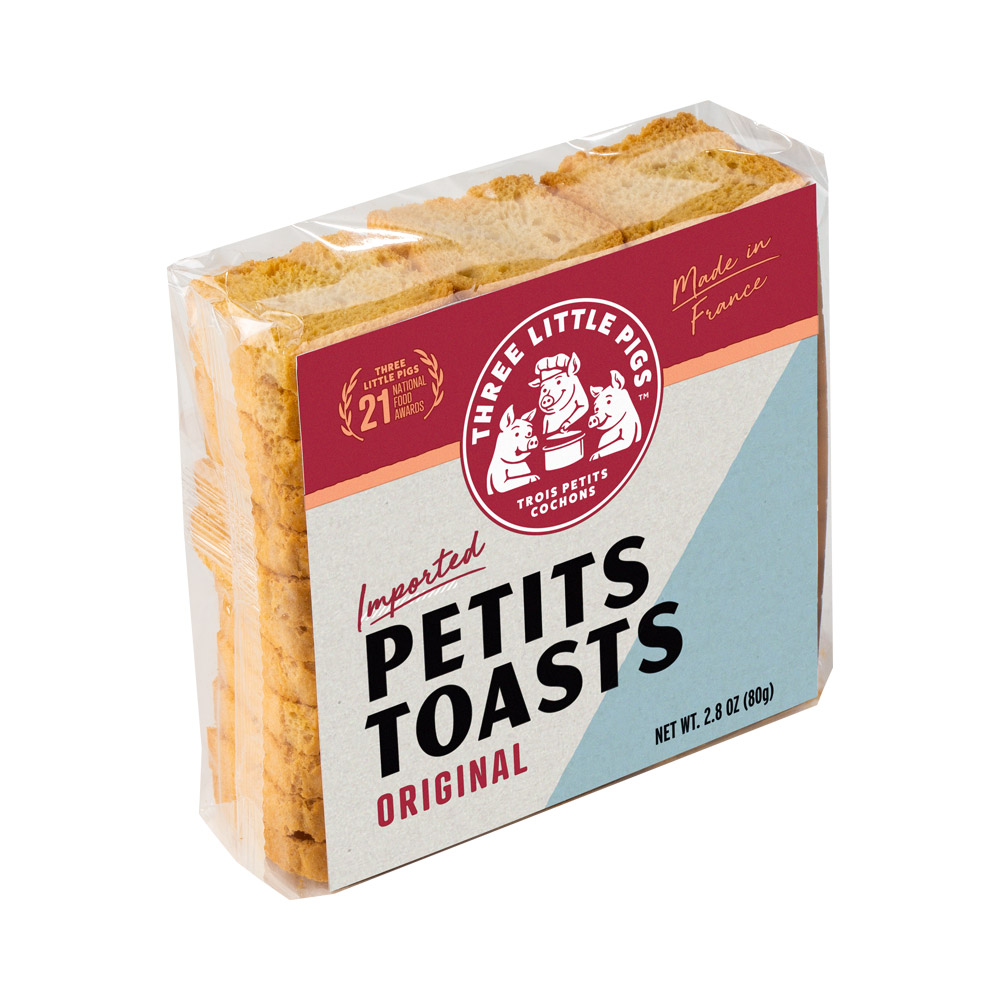 A package of Les Trois Petits Cochons petits toasts