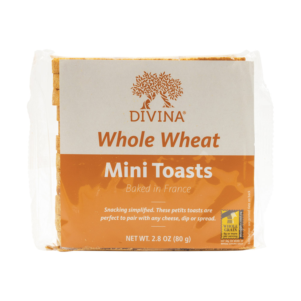 Package of Divina whole wheat mini toasts