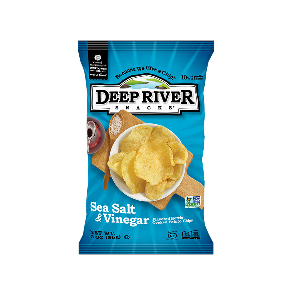 Deep river snacks sea salt & vinegar kettle chips front of bag
