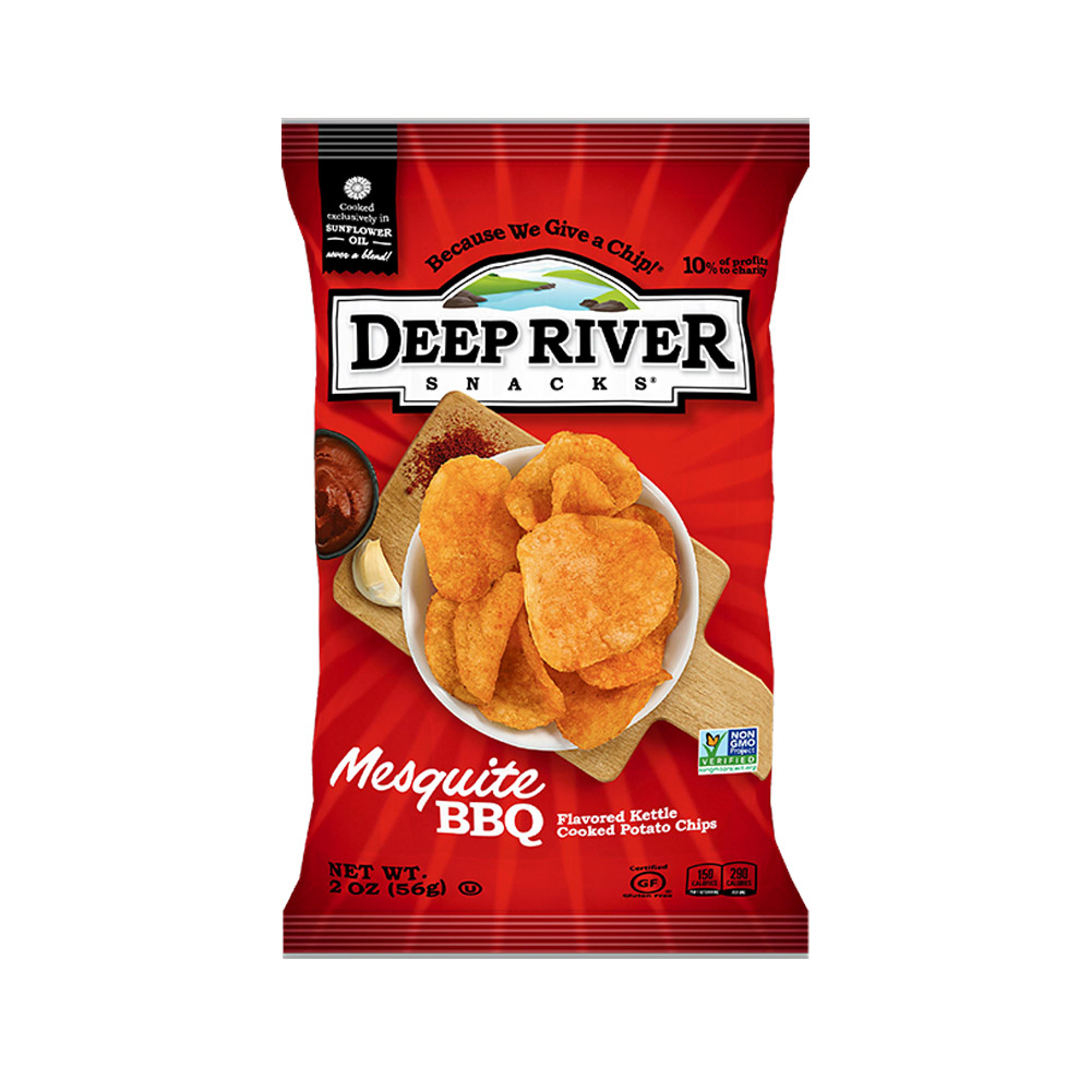 Deep river snacks mesquite bbq kettle chips front of bag