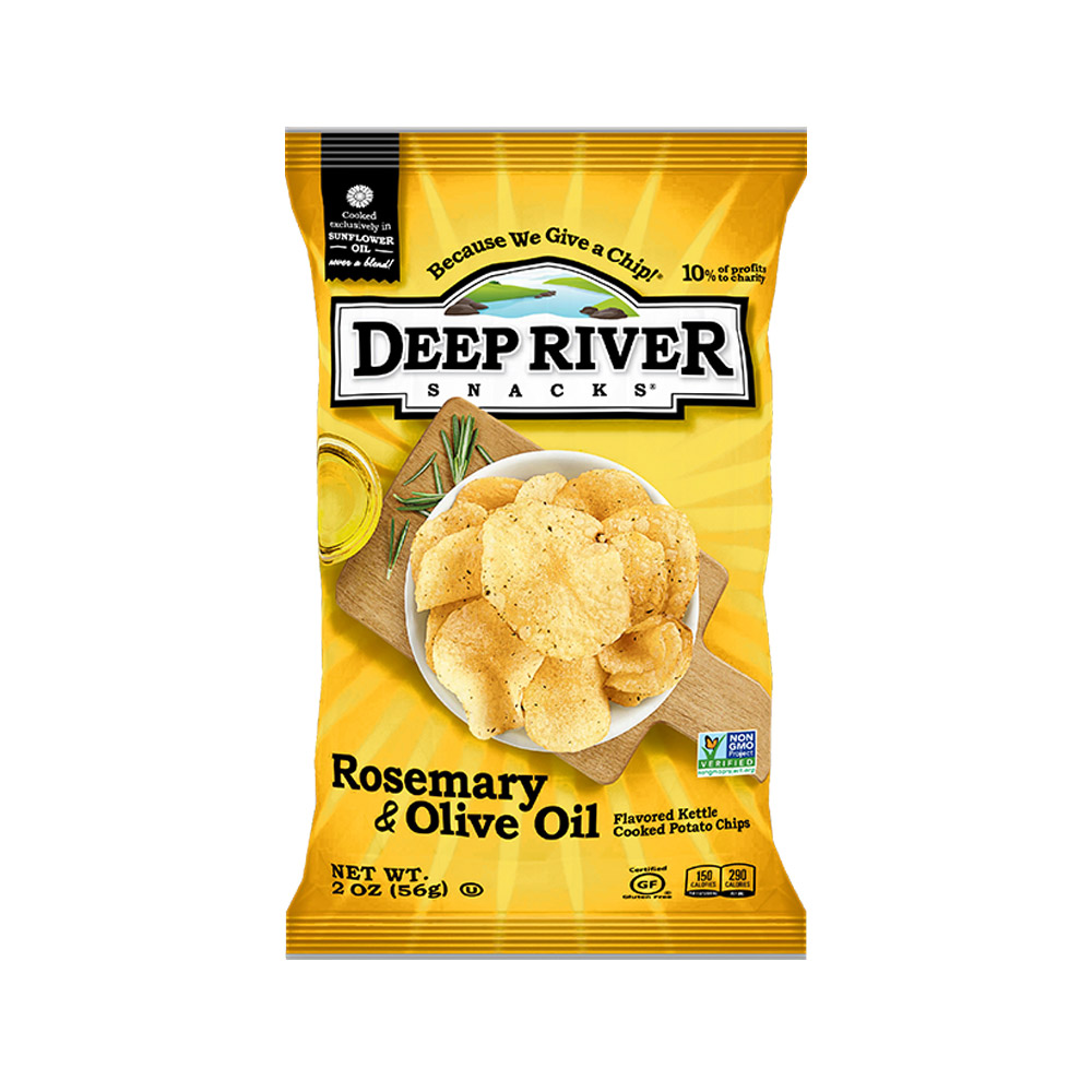 Deep river snacks rosemary and olive oil kettle chips front of bag