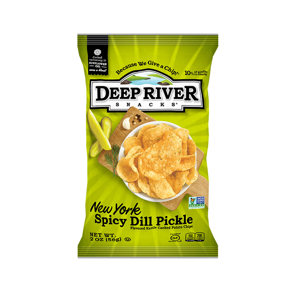 Deep river snacks new york spicy dill kettle chips front of bag