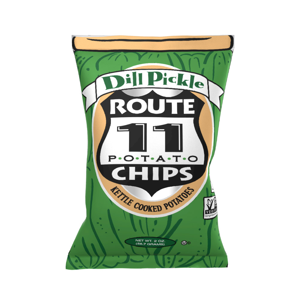 Bag of Route 11 dill pickle potato chips