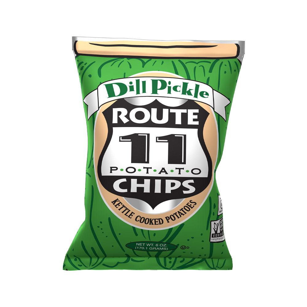 Bag of Route 11 dill pickle potato chips