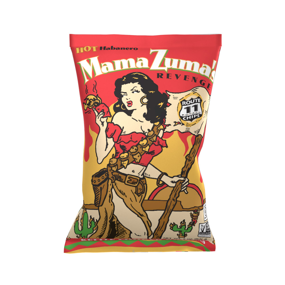 Bag of Route 11 mama zuma's revenge potato chips
