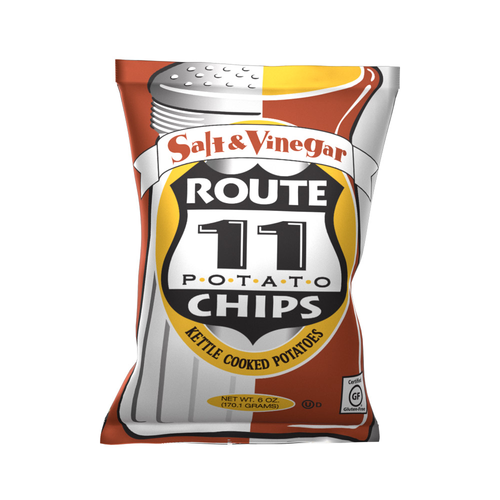 Bag of Route 11 salt and vinegar potato chips