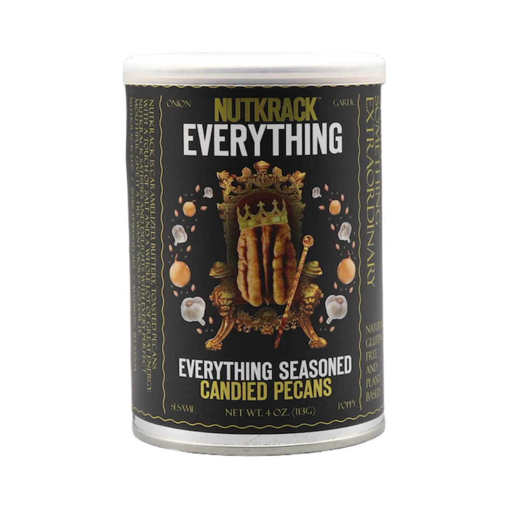 A tin of Nutkrack Everything Candied Pecans