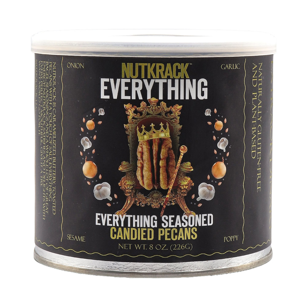 A tin of Nutkrack Everything Candied Pecans