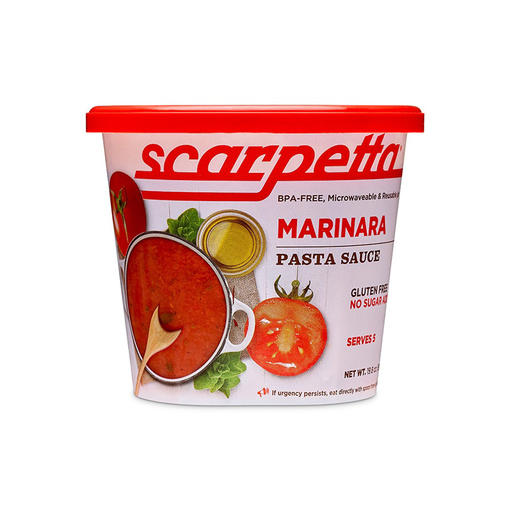 Plastic container of Scarpetta marinara sauce