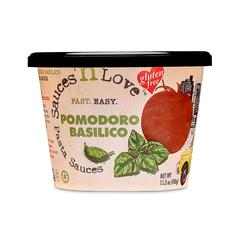 Plastic container of Sauces 'n love pomodoro basilico sauce