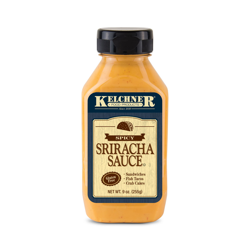 Bottle of Kelchner Spicy Sriracha Sauce