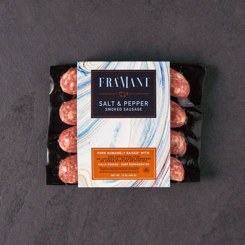A package of Fra'Mani Salt and Pepper Sausage