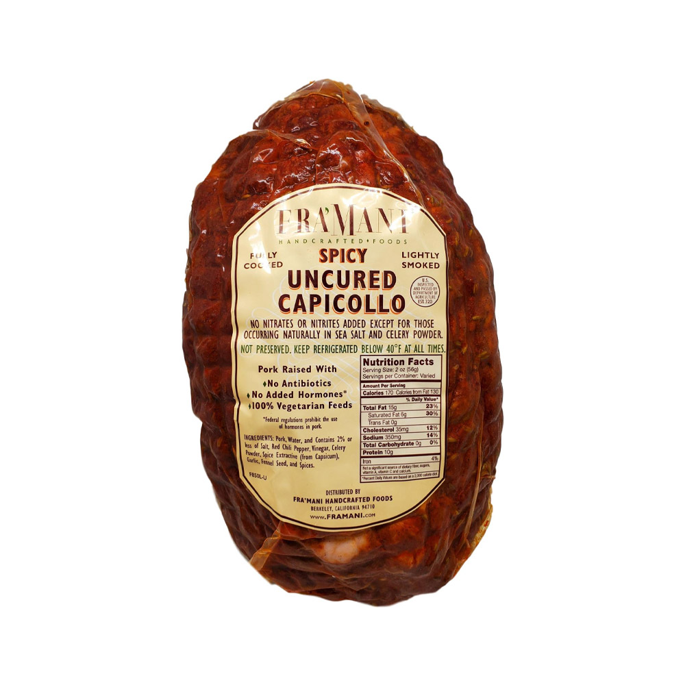 fra'mani uncured spicy capicollo in plastic packaging