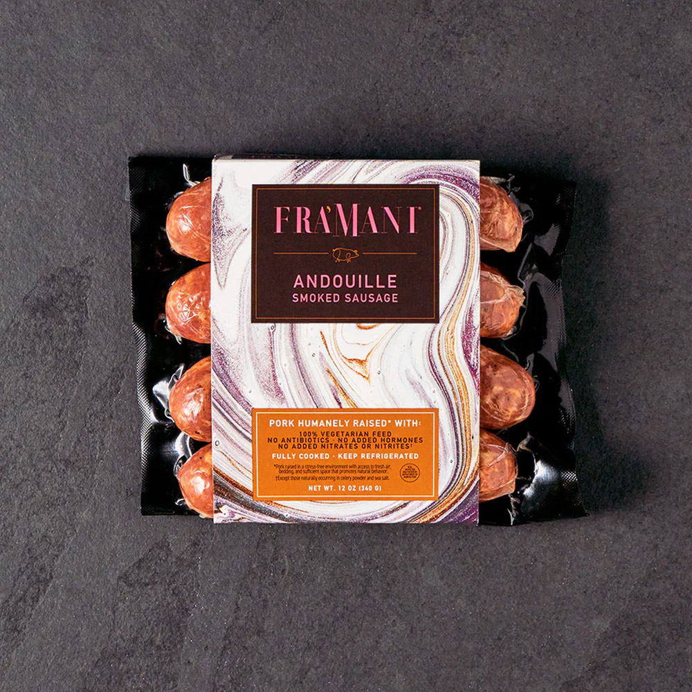 A package of Fra'Mani Andouille Sausage