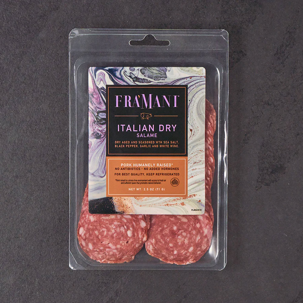 A package of Fra'Mani sliced Italian Dry salami