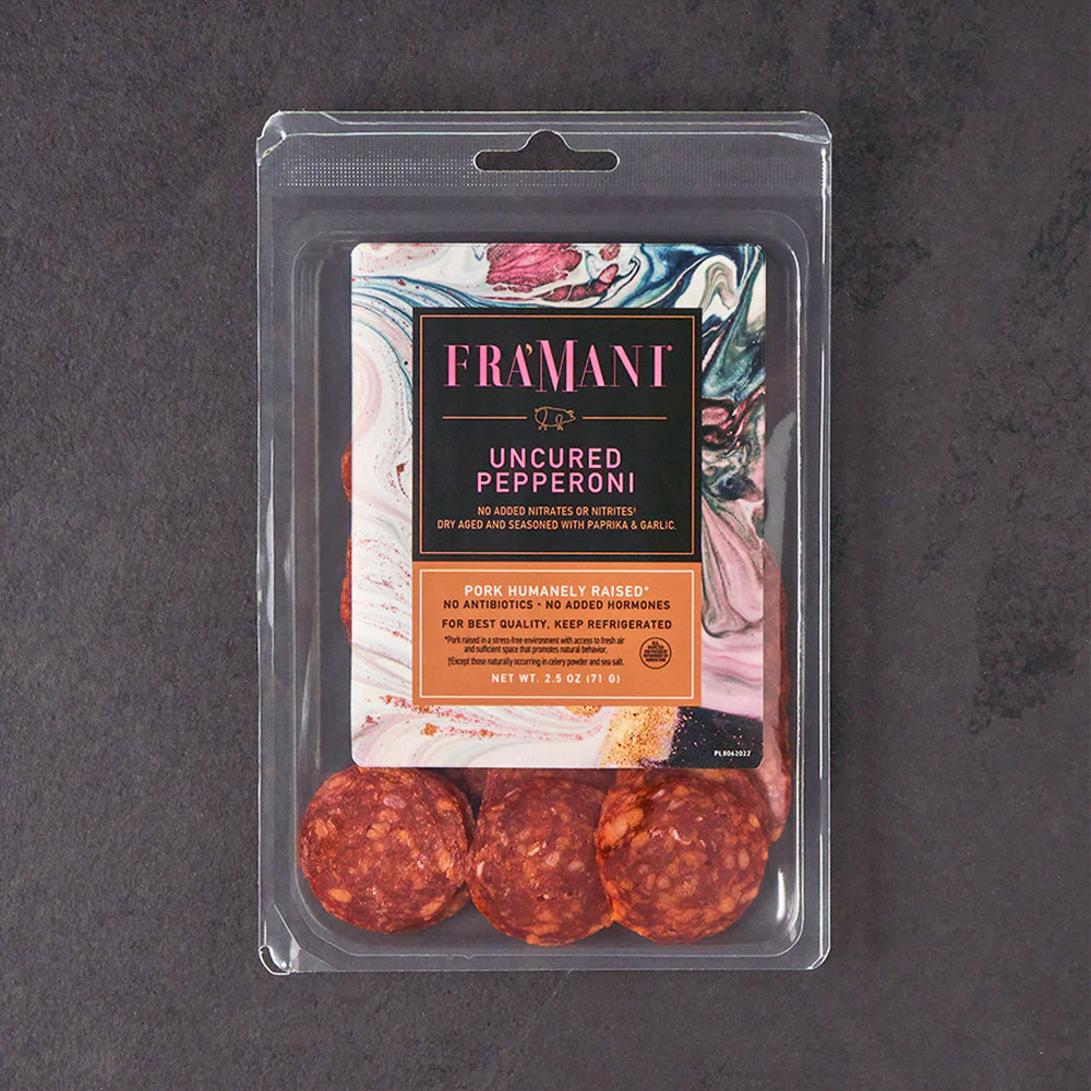 A package of Fra'Mani Uncured Sliced Pepperoni