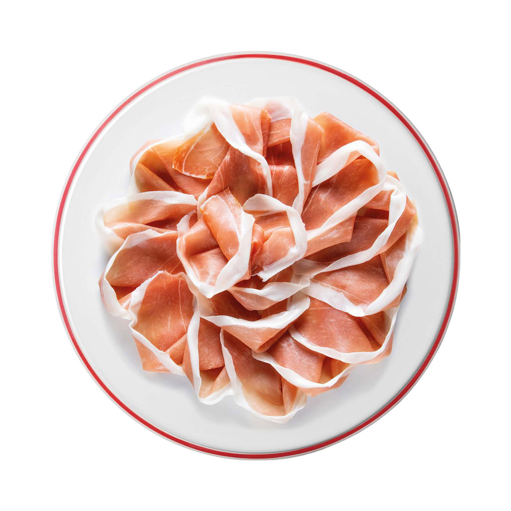 A plate of Galloni sliced prosciutto