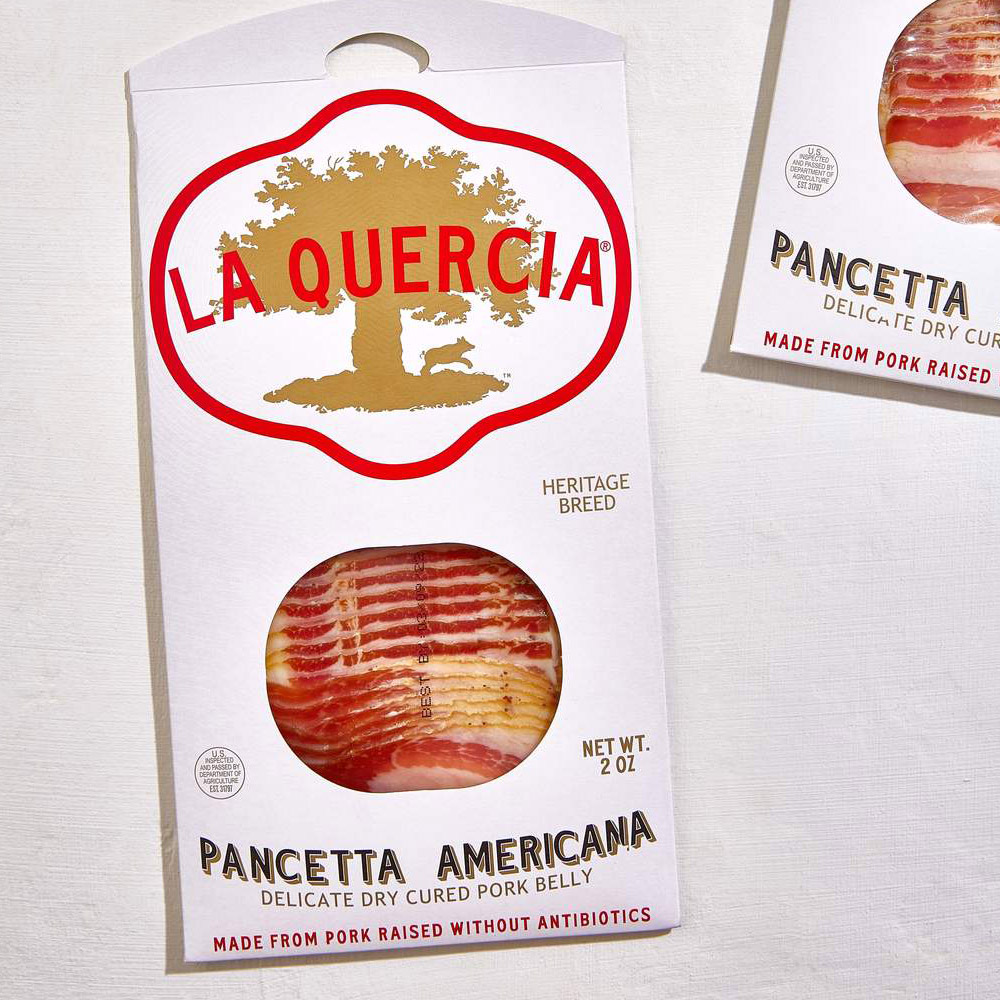 la quercia sliced pancetta americana in packaging