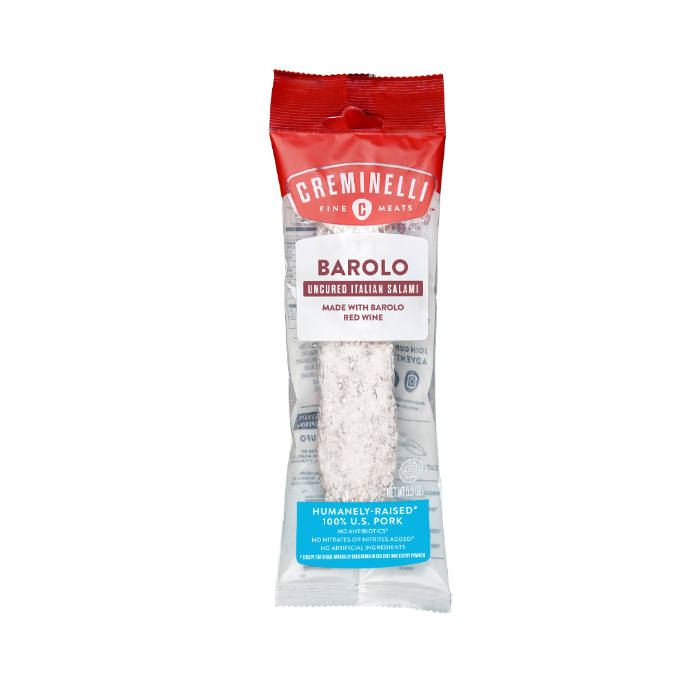creminelli barolo salami chubs in plastic packaging