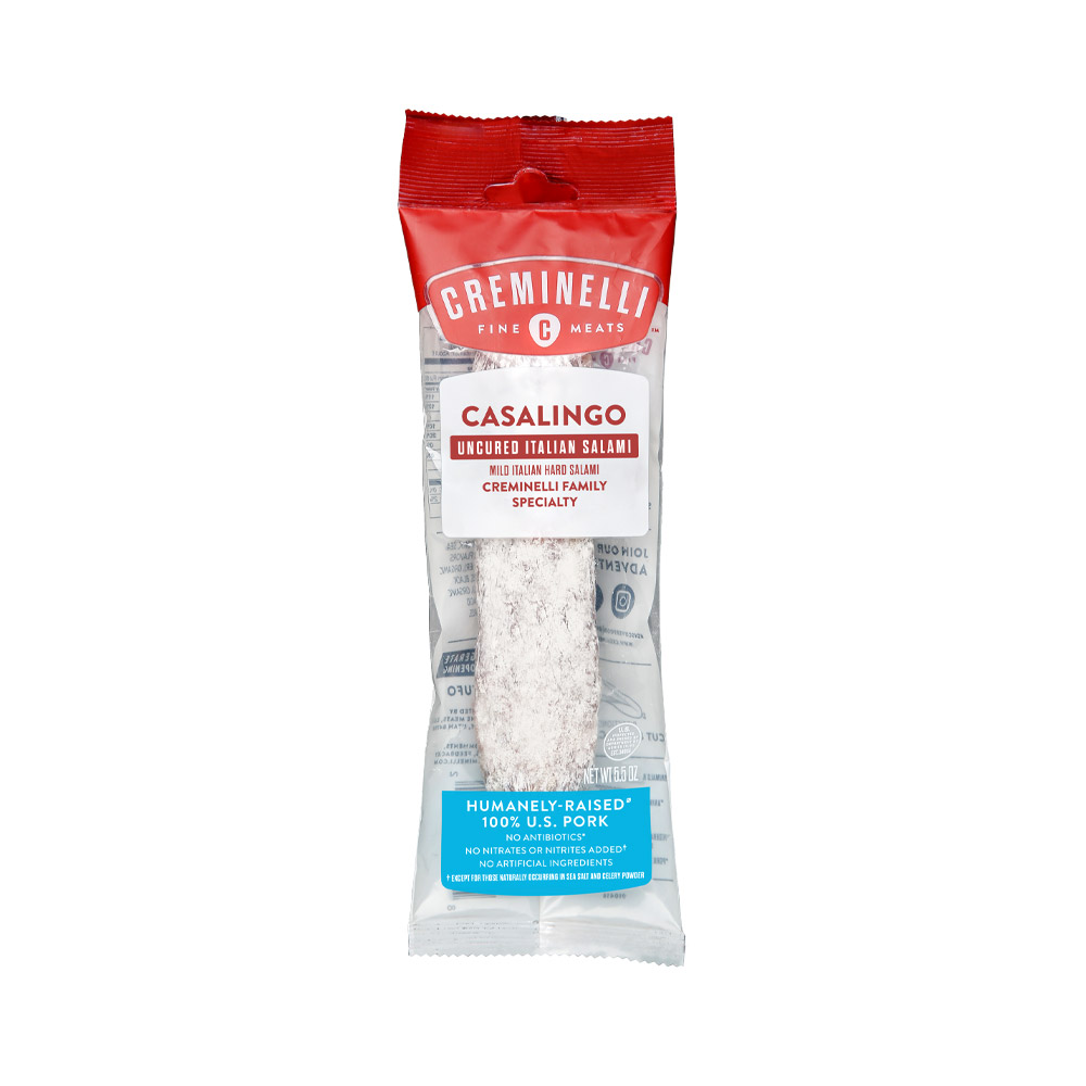 creminelli casalingo salami chubs in plastic packaging