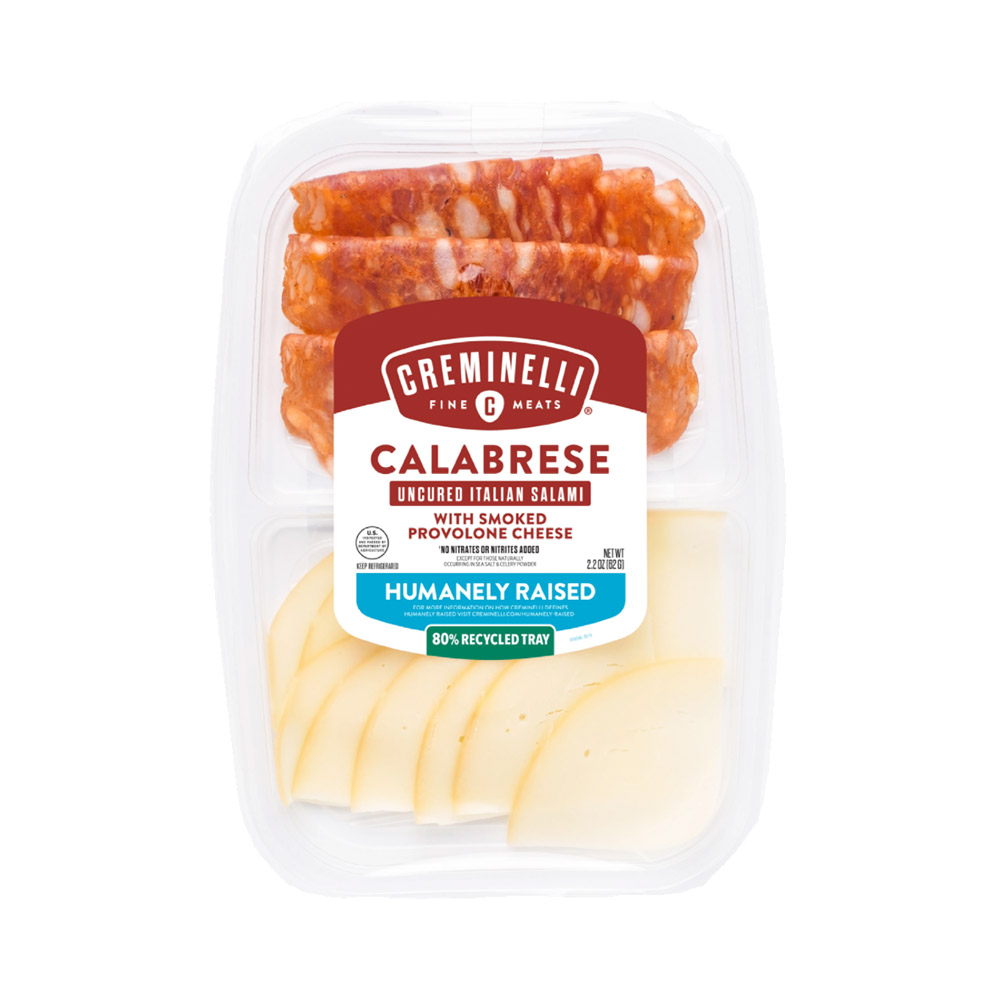creminelli sliced calabrese salami & smoked provolone cheese in plastic tub