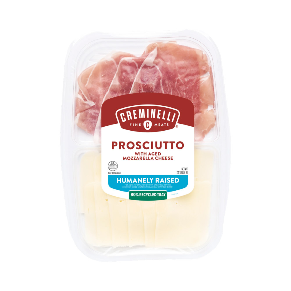 creminelli sliced prosciutto & aged mozzarella in plastic tub