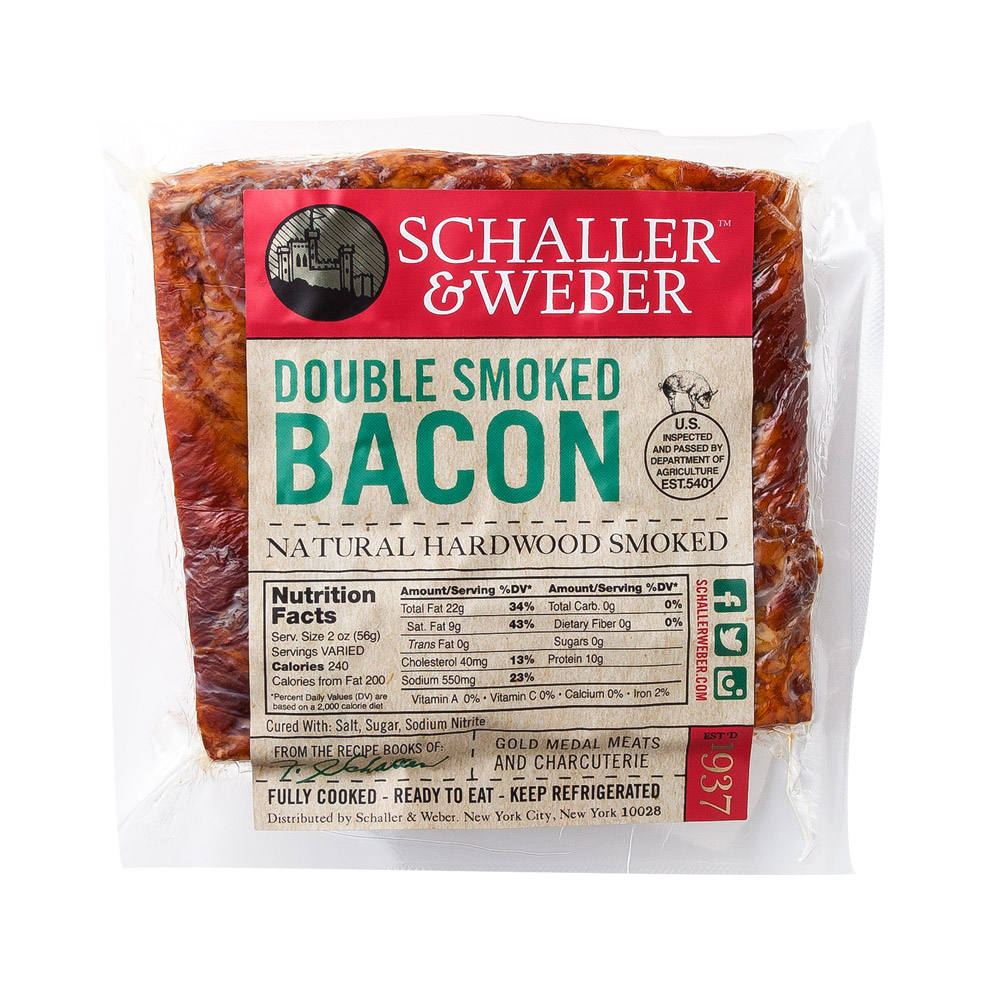 schaller & weber double smoked uncured bacon in plastic packaging