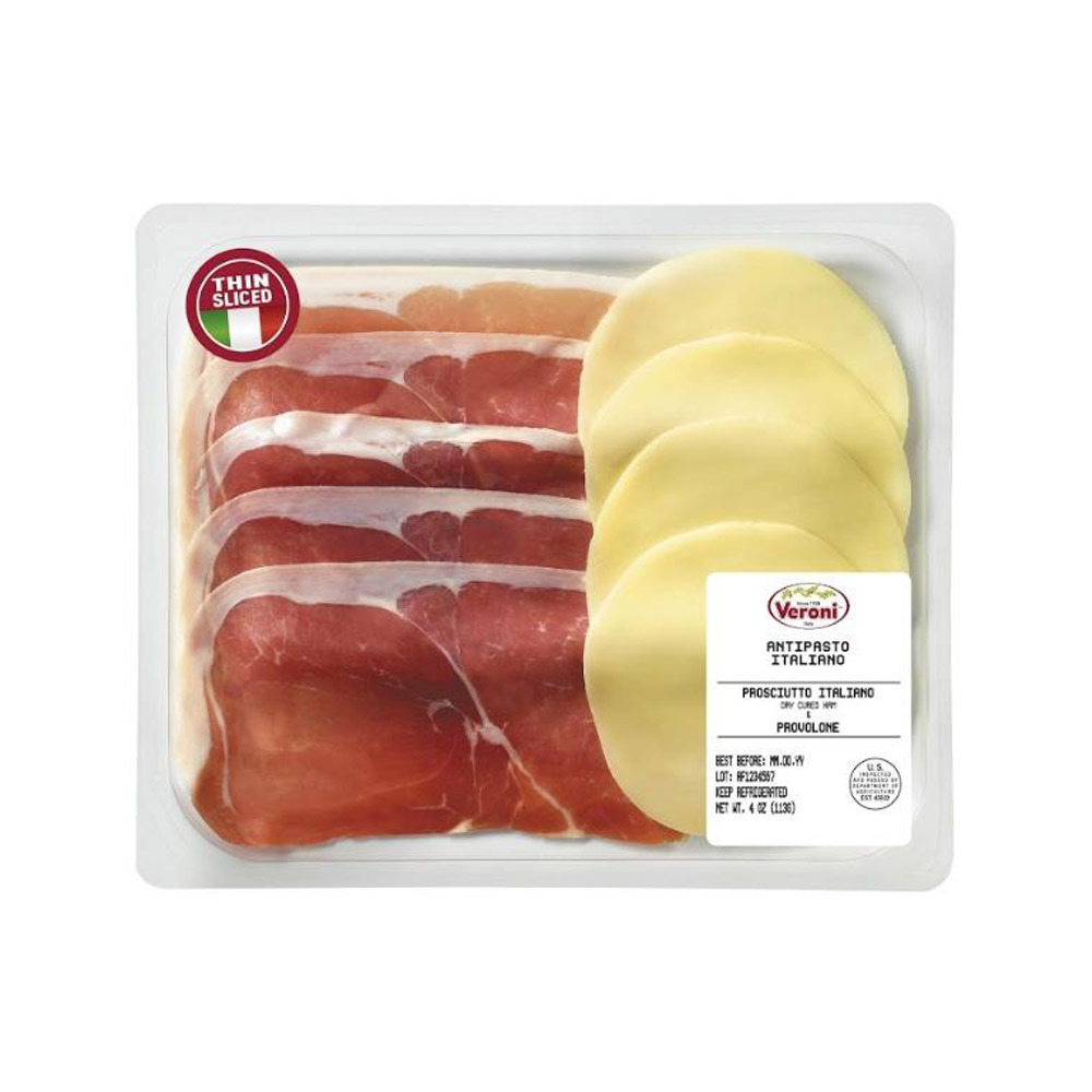 veroni sliced prosciutto italiano & provolone in plastic packaging