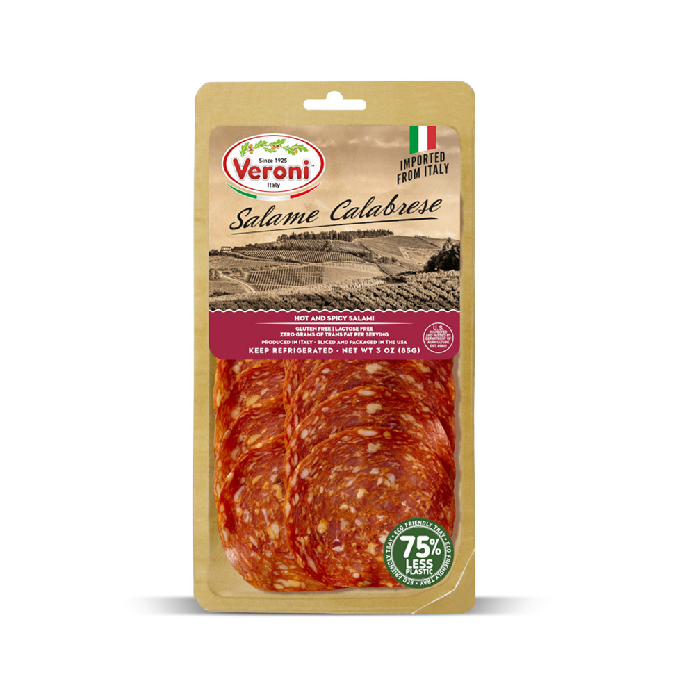 veroni sliced salame calabrese in plastic packaging