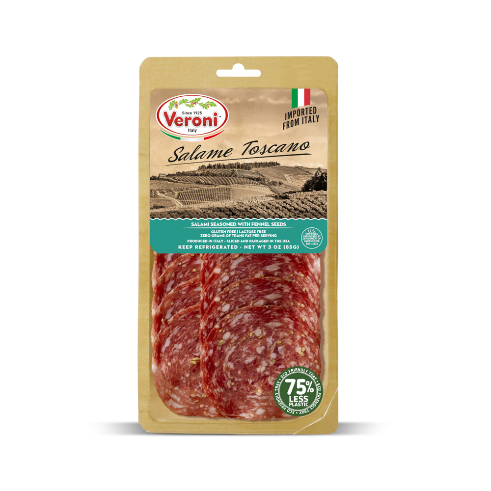 veroni sliced salame toscano in plastic packaging
