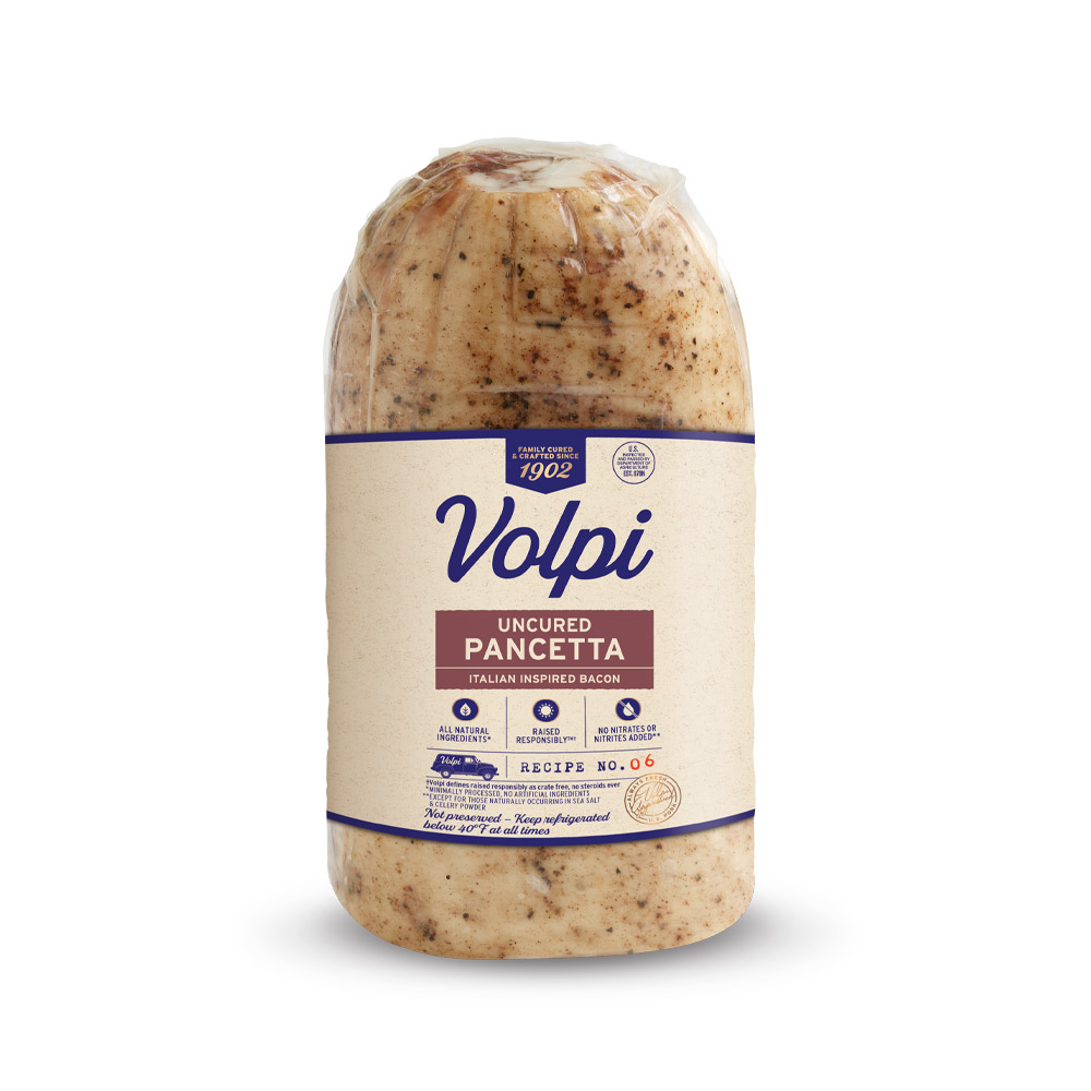 volpi uncured pancetta in plastic packaging
