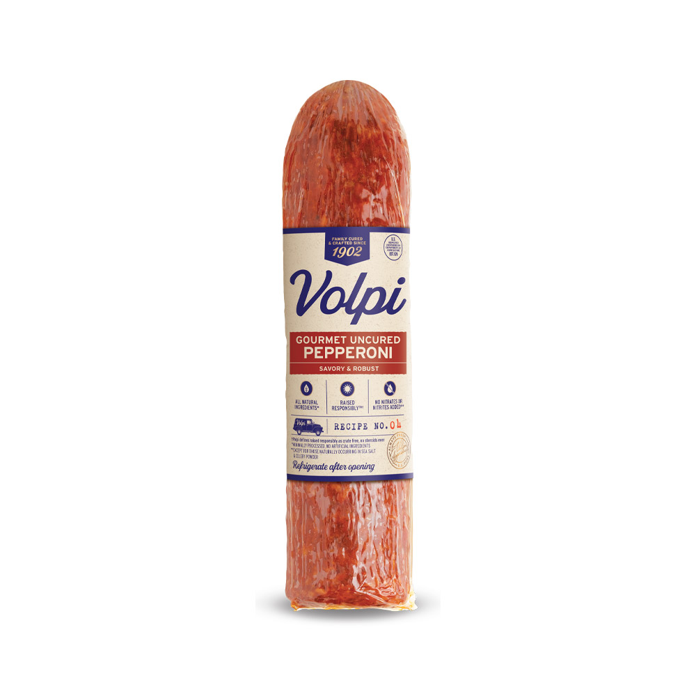 volpi gourmet uncured pepperoni in plastic packaging