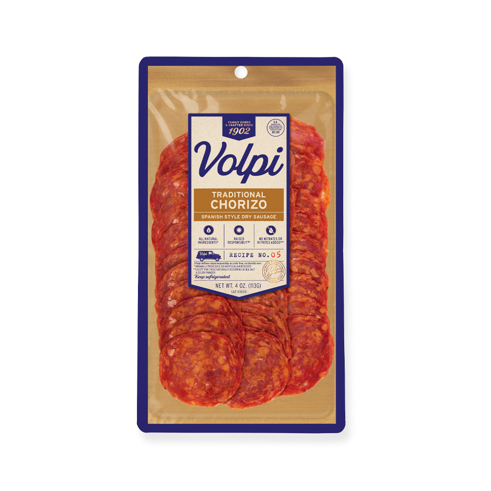 volpi sliced chorizo in plastic packaging