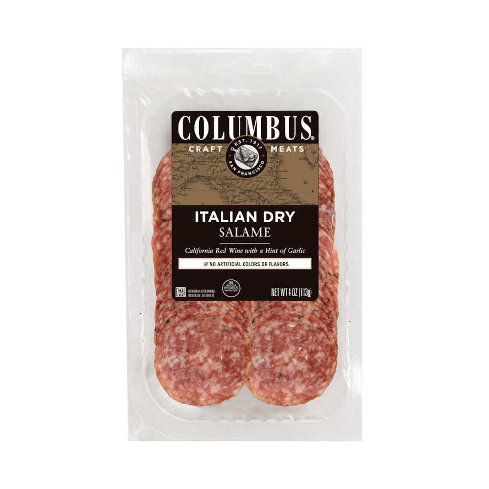 columbus sliced italian dry salame in plastic packaging
