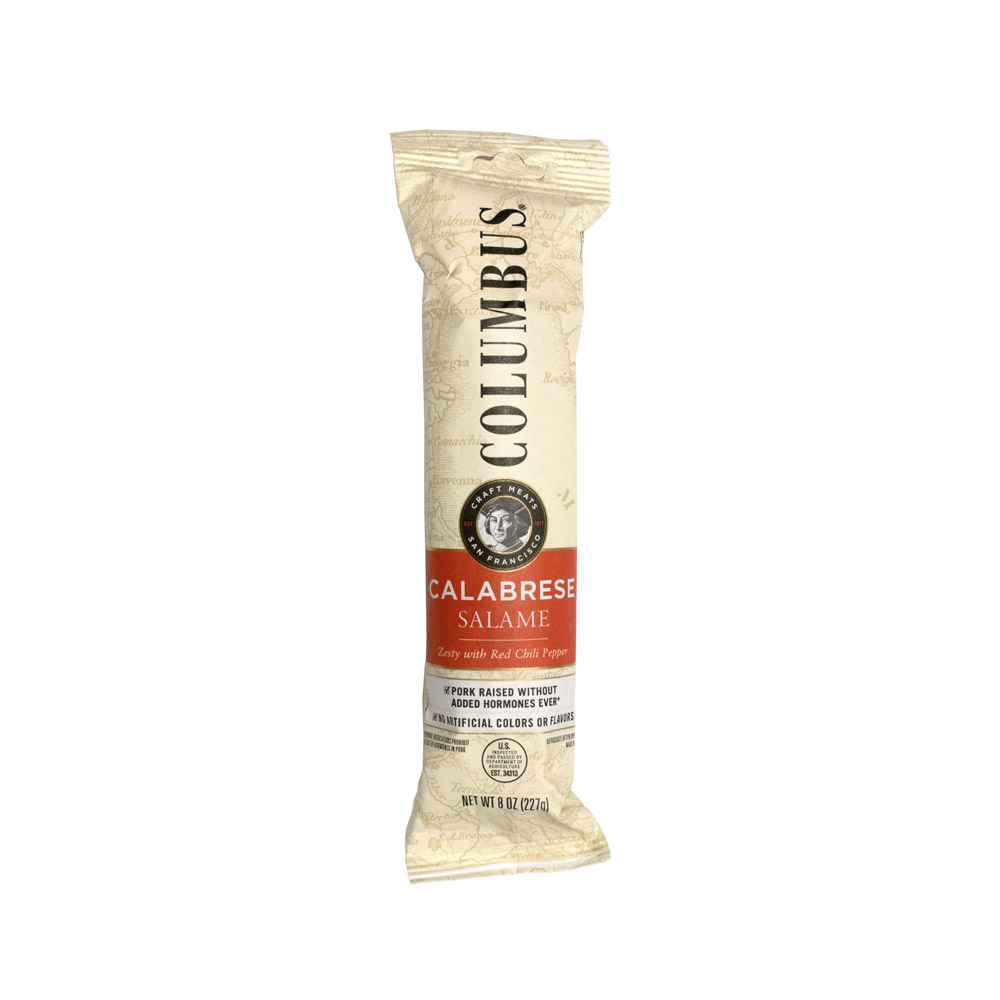 columbus calabrese salame chubs in plastic packaging