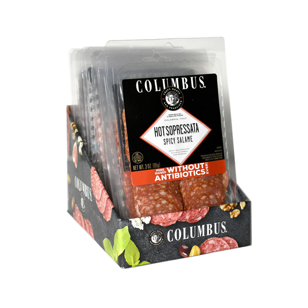 columbus sliced hot sopressata salame packages in case