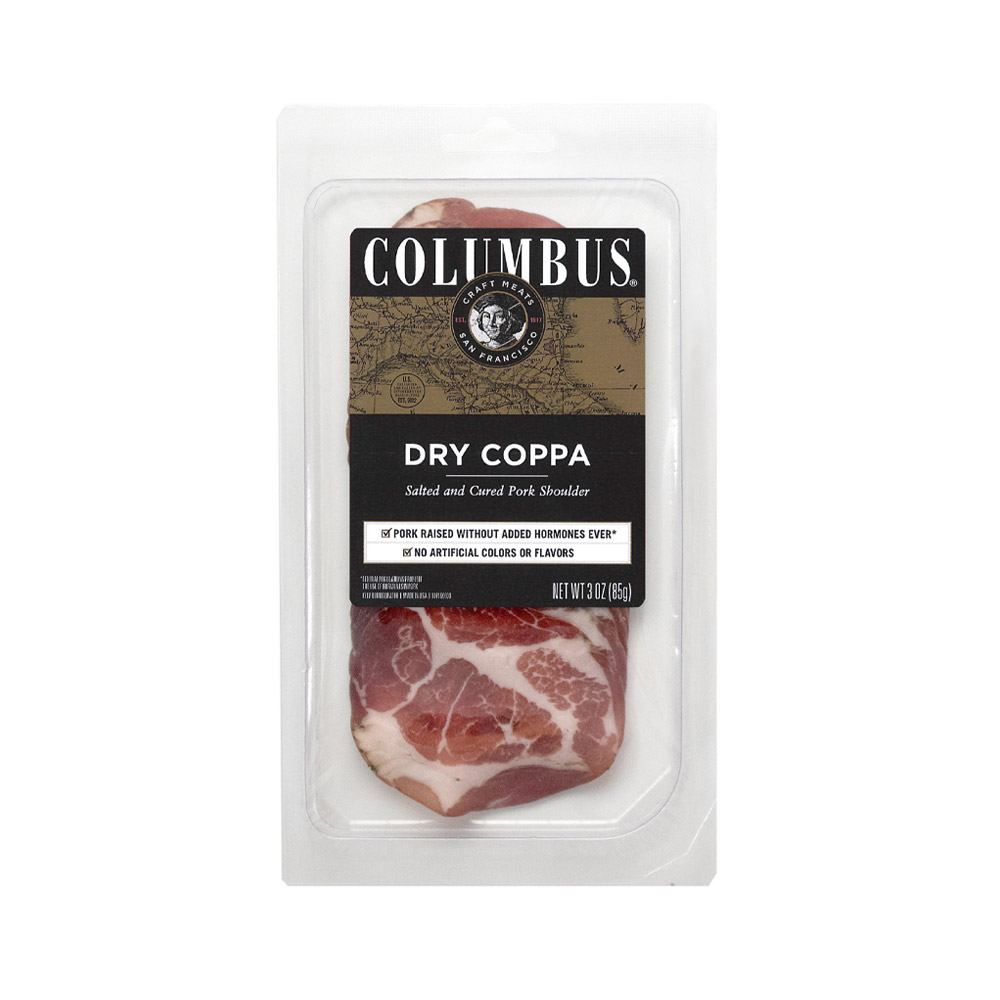 columbus sliced dry coppa in plastic packaging