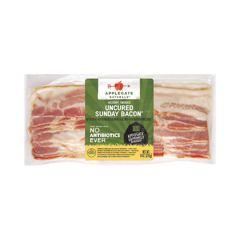 applegate naturals uncured sunday bacon in plastic packaging